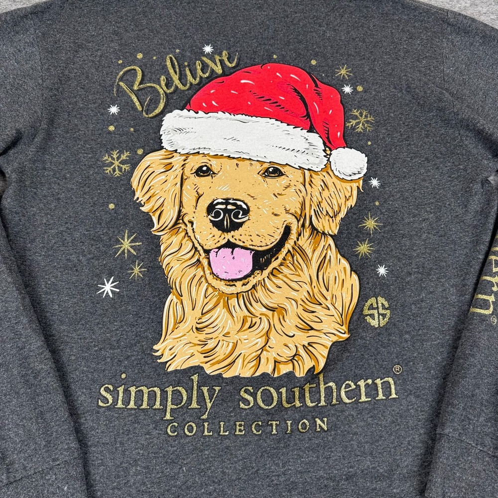 Simply Southern T-Shirt Long Sleeve Christmas Golden Retreiver Womens Medium M - Picture 6 of 9